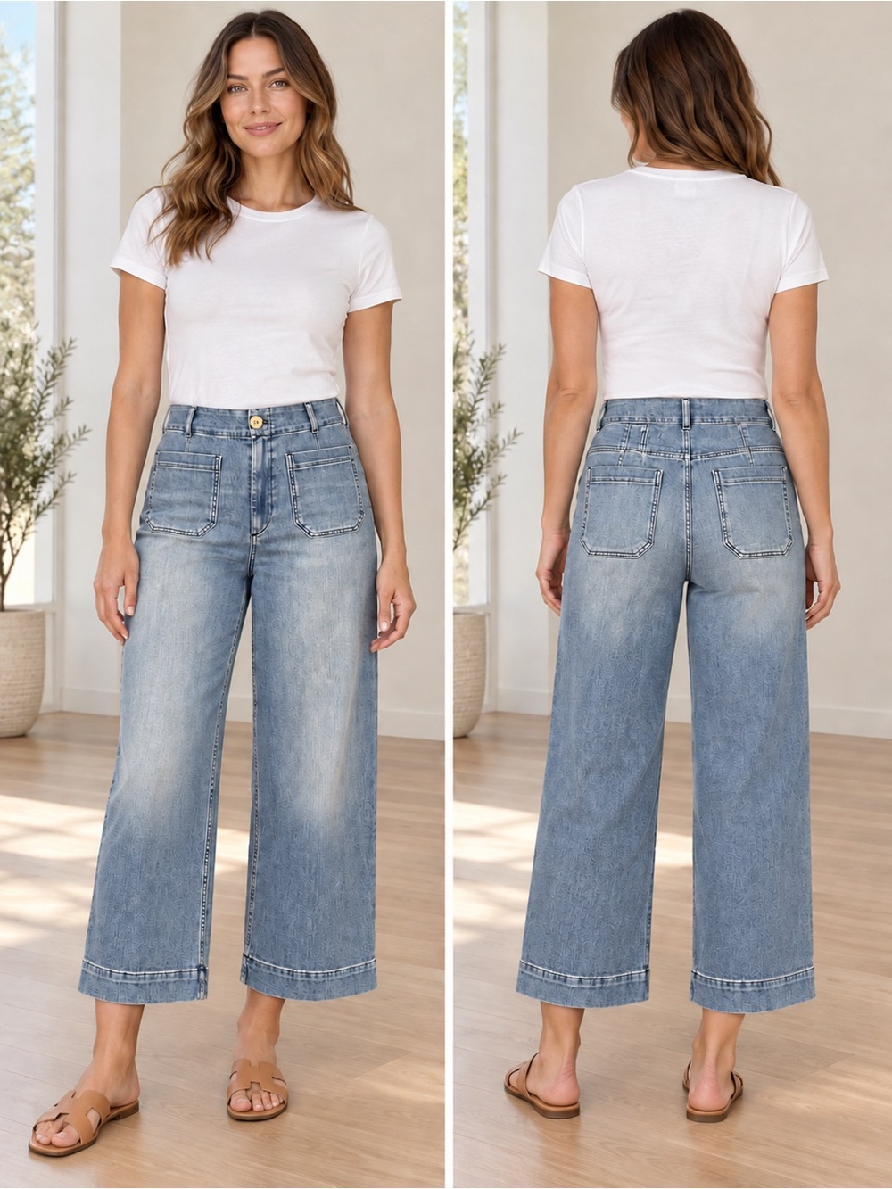 Maeve The Colette high-rise Wide Leg crop Jeans in Blue 31